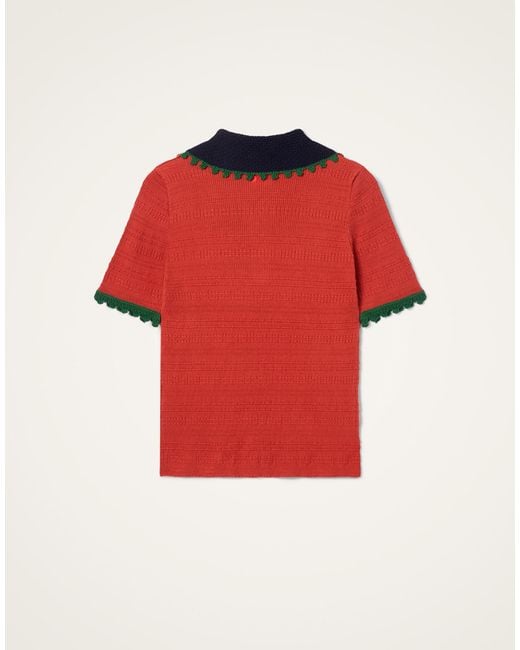 LaDoubleJ Red Picket Polo Top