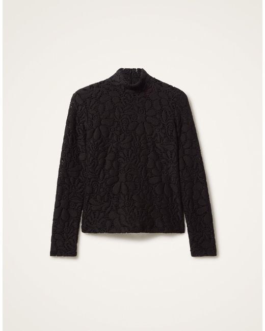 LaDoubleJ Black Lacey Turtleneck