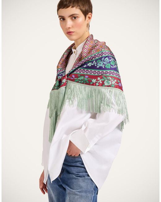 LaDoubleJ Blue Reversible Fringe Foulard 90
