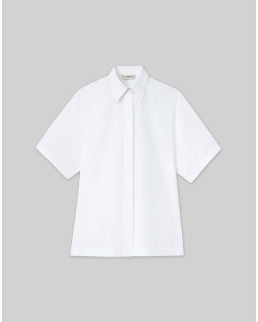Lafayette 148 New York White Organic Cotton Poplin Short Sleeve Shirt