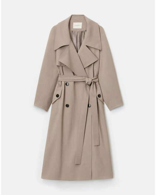 Lafayette 148 New York Natural Stretch Wool Belted Oversized Trench Coat