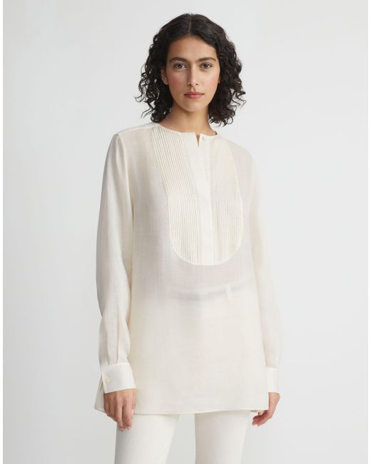 Lafayette 148 New York Natural Sustainable Gemma Cloth Voile Pintuck Popover Blouse
