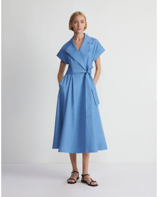 Lafayette 148 New York Blue Plus-size Organic Cotton Poplin Wrap Shirtdress