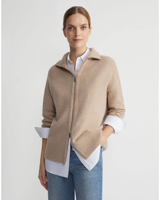 Lafayette 148 New York Natural Wool-cashmere Zip Front Cardigan