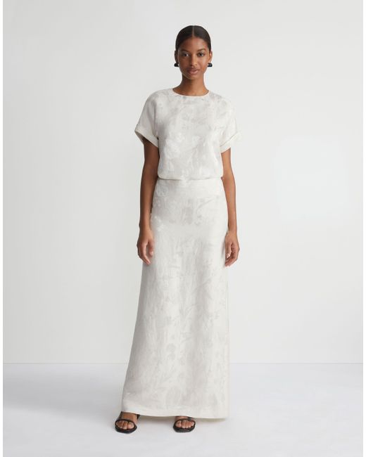 Lafayette 148 New York White Eco Flora Jacquard Linen-viscose Maxi Skirt