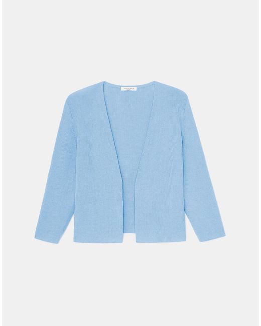 Lafayette 148 New York Blue Finespun Voile Cropped Open Front Cardigan