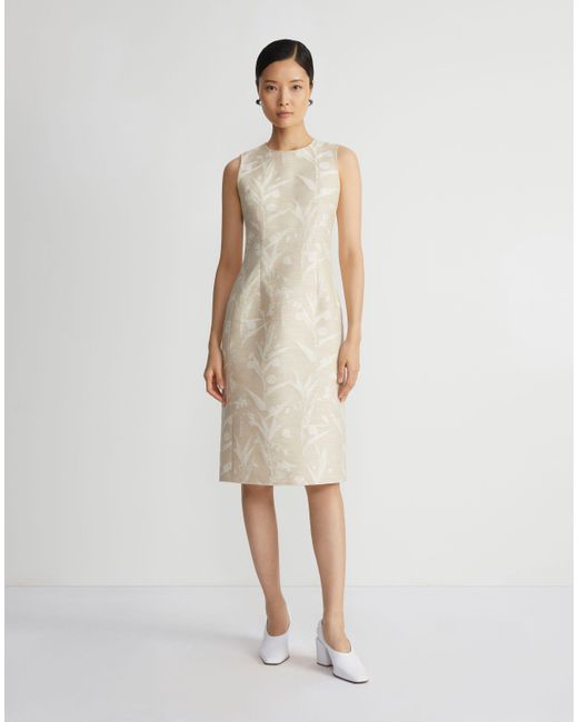 Lafayette 148 New York White Eco Flora Jacquard Cotton-silk Sheath Dress