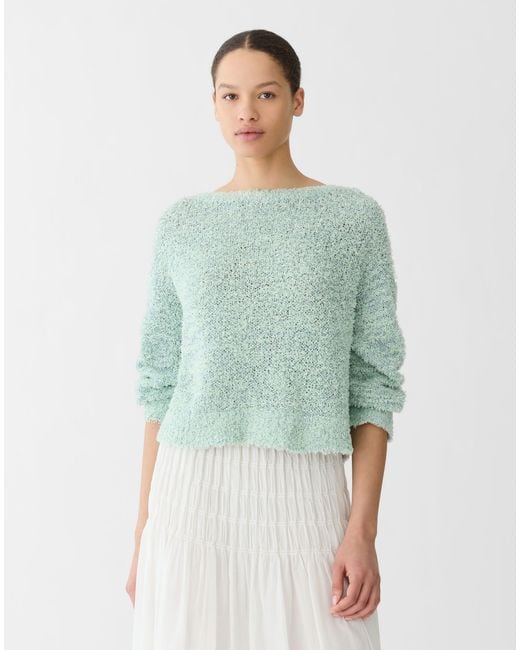 Lafayette 148 New York Women's Green Cotton Sequin Silk Fringed Crewneck Sweater