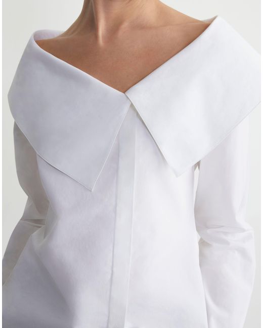 Lafayette 148 New York White Organic Cotton Poplin Portrait Collar Shirt