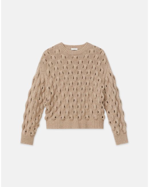 Lafayette 148 New York Natural Lofty Cashmere-Wool Loop Stitch Crewneck Sweater