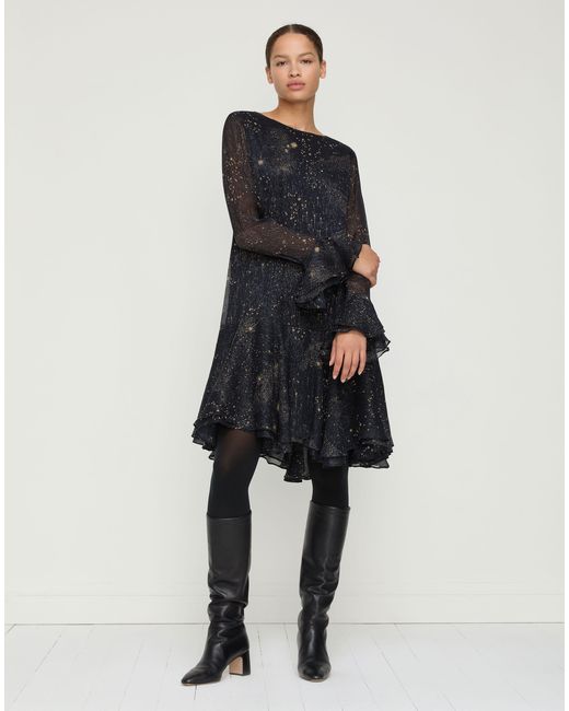 whisper long sleeve dress Silk Whisper Puff-Sleeve Dress