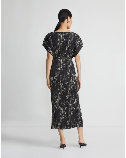 Lafayette 148 New York Black Plus-size Shadow Print Recycled Satin Plissé Dolman Dress