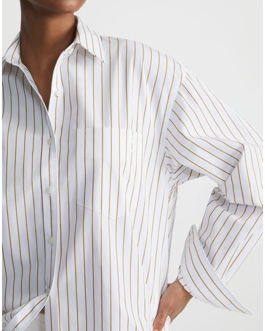 Lafayette 148 New York White Stripe Cotton Oversized Shirt