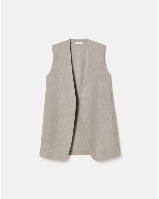 Lafayette 148 New York Gray Tropical Weave Open Front Vest
