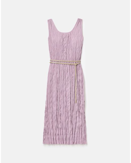Lafayette 148 New York Pink Plisse Belted Midi Sleeveless Dress