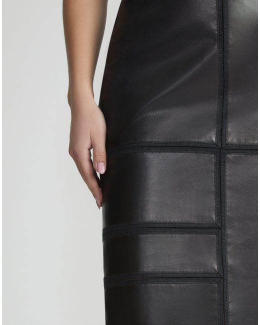 Lafayette 148 New York Gray Nappa Lambskin Leather Block Panel Skirt