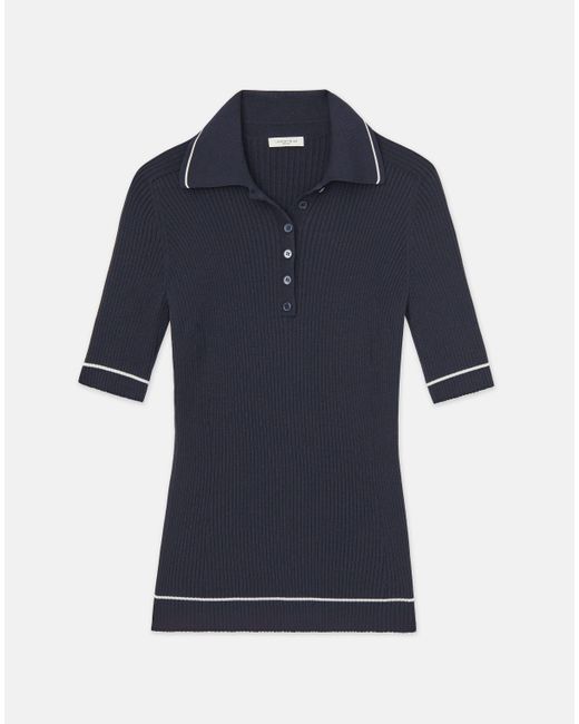 Lafayette 148 New York Blue Finespun Voile Tipped Polo