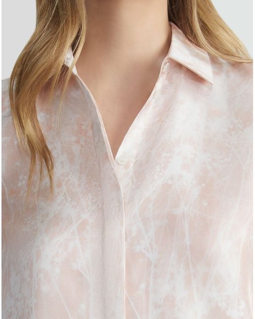 Lafayette 148 New York Natural Shadow Print Silk Twill Button Blouse