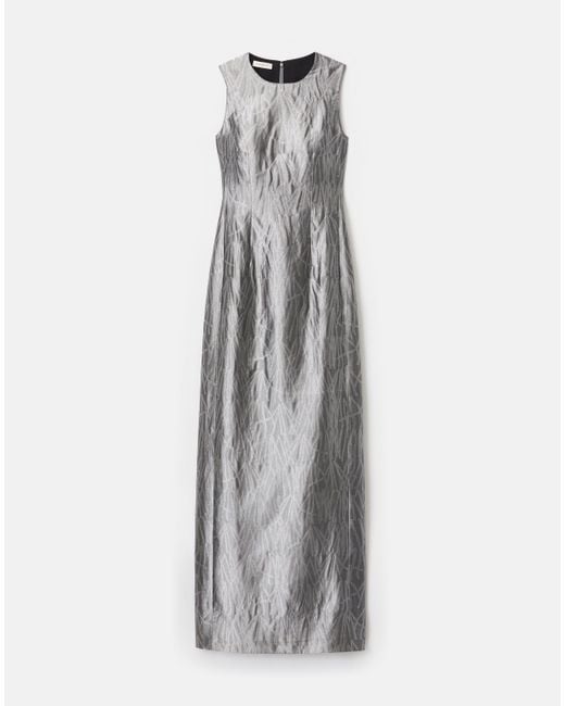 Lafayette 148 New York Gray Metallic Jacquard Sleeveless Sheath Gown