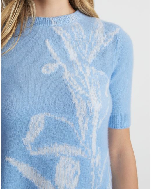 Lafayette 148 New York Blue Plus-size Eco Flora Jacquard Cashmere Crewneck Sweater