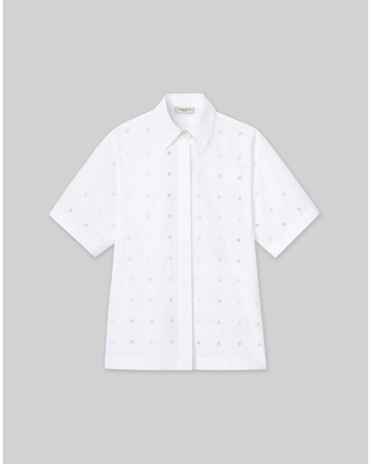 Lafayette 148 New York White Organic Cotton Poplin Hand-cut Block Eyelet Shirt