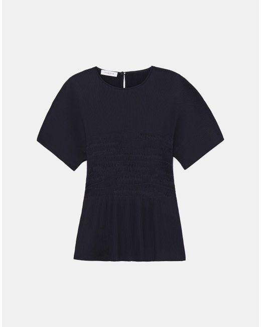 Lafayette 148 New York Satin Plissé Hand-smocked Blouse in Blue | Lyst