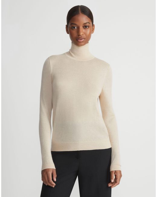 Lafayette 148 New York White Fine Gauge Cashmere Stand Collar Sweater