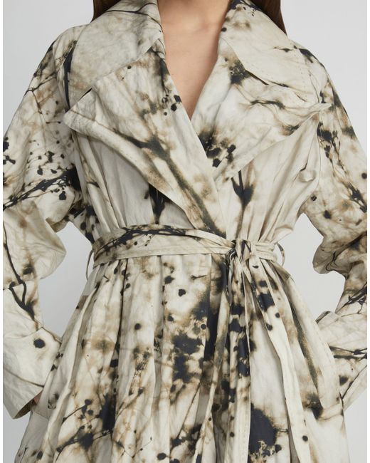 Lafayette 148 New York White Shadow Print Crinkle Cotton Trench Coat