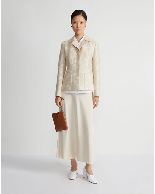 Lafayette 148 New York White Eco Flora Jacquard Cotton-silk Patch Pocket Blazer