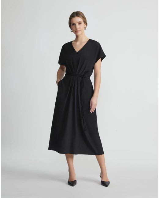 Lafayette 148 New York Black Organic Silk Stretch Georgette V-neck Dress