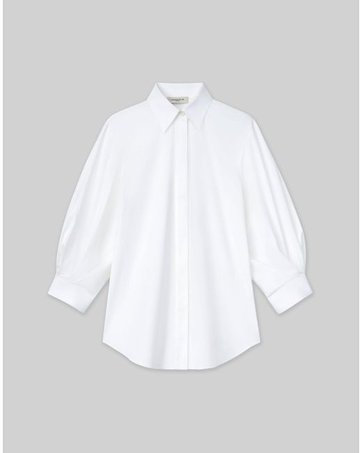 Lafayette 148 New York White Stretch Cotton Balloon Sleeve Shirt