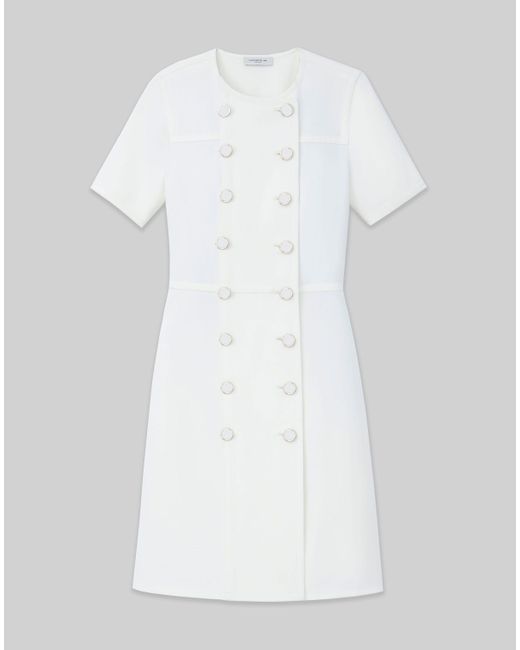 Lafayette 148 New York White Wool-silk Crepe Double Breasted Dress