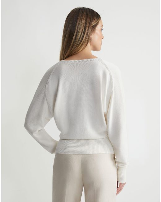 Lafayette 148 New York White Petite Cottonsilk Surplice V-neck Sweater