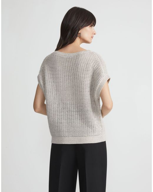 Lafayette 148 New York White Sustainable Linen-silk Textured Stitch Bateau Neck Sweater