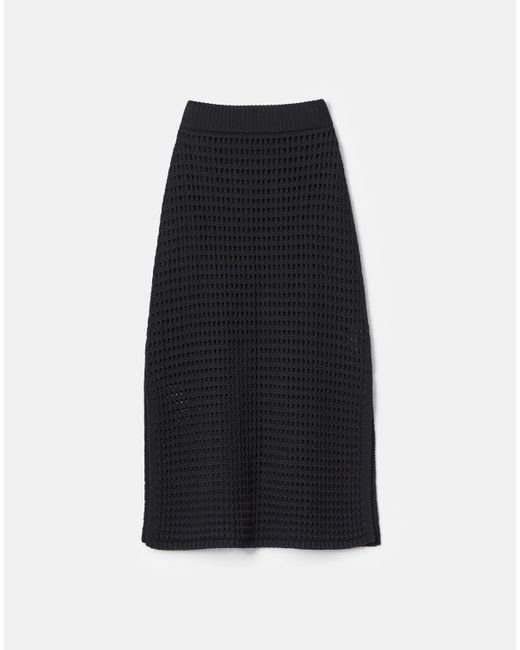 Lafayette 148 New York Black Cotton Silk Open Knit Midi Skirt