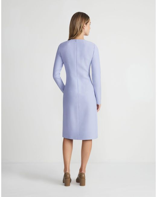 Lafayette 148 New York Blue Wool-silk Crepe Long Sleeve Sheath Dress