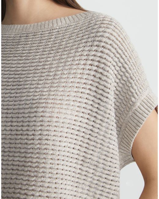 Lafayette 148 New York White Sustainable Linen-silk Textured Stitch Bateau Neck Sweater