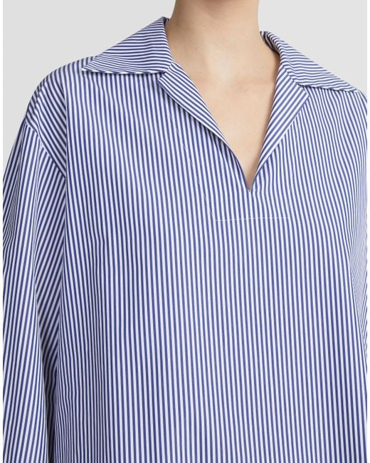 Lafayette 148 New York Blue Stripe Cotton Poplin Popover Shirt
