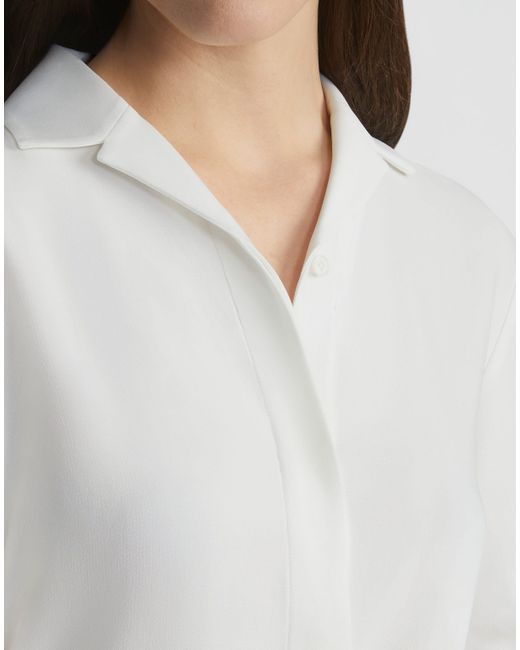 Lafayette 148 New York White Plus-size Finesse Crepe Collared Blouse