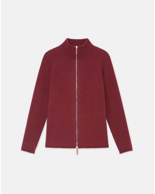 Lafayette 148 New York Red Cashmere Zip Front Cardigan