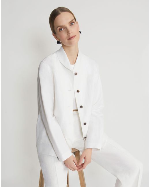 Lafayette 148 New York White Silk-linen Shawl Collar Shirt Jacket