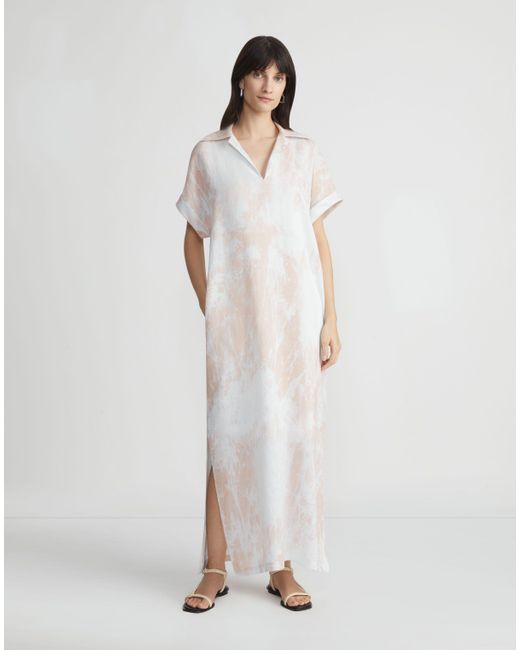 Lafayette 148 New York White Shadow Print Linen Popover Dress