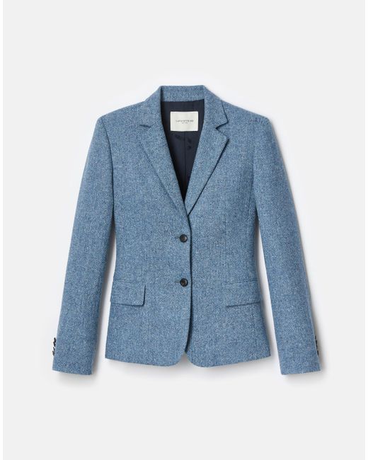Lafayette 148 New York Blue Donegal Tweed Button Fitted Blazer