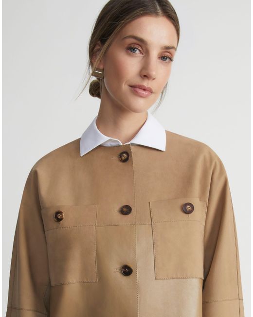 Lafayette 148 New York Natural Nubuck Suede & Leather Collarless Jacket