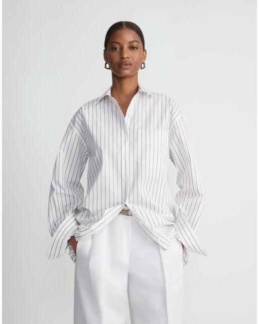 Lafayette 148 New York White Stripe Cotton Oversized Shirt