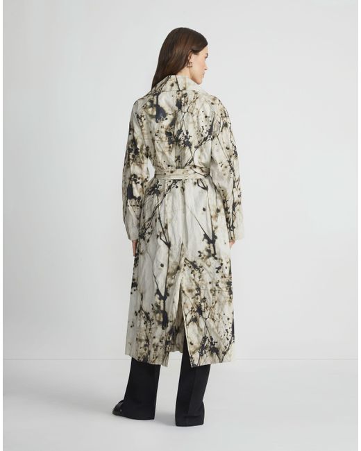 Lafayette 148 New York White Shadow Print Crinkle Cotton Trench Coat