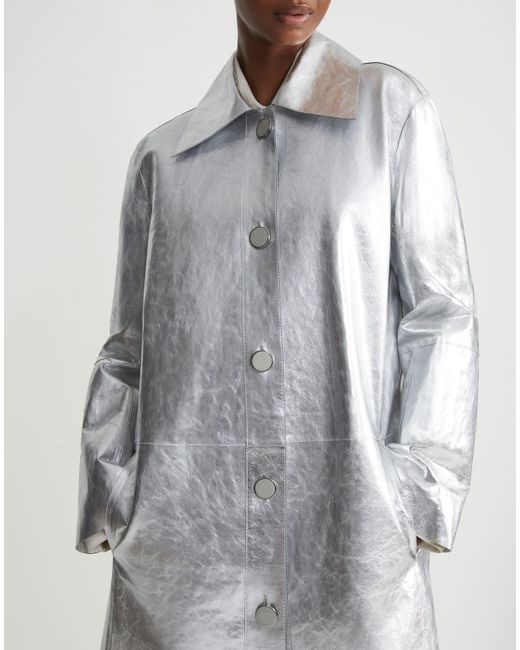 Lafayette 148 New York White Metallic Crinkle Leather Coat