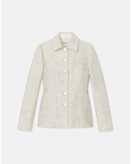 Lafayette 148 New York White Petite Textured Jacquard Cotton-linen Three Pocket Jacket