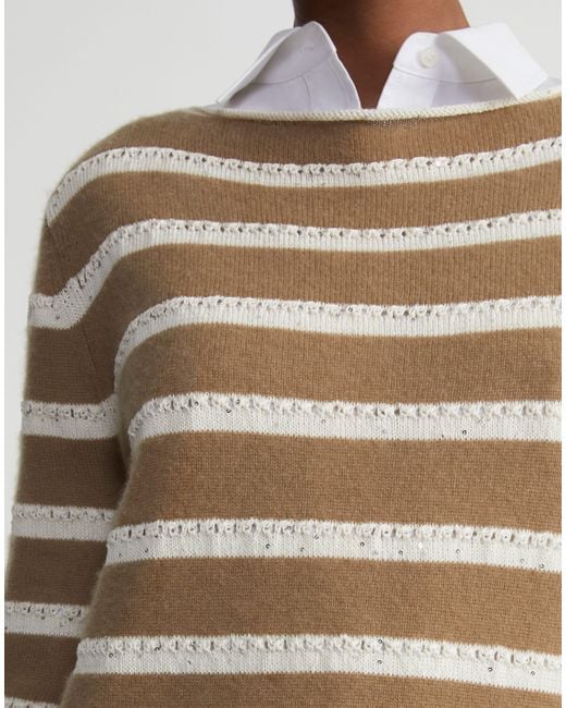 Lafayette 148 New York Natural Stripe Sequined Cotton & Cashmere Sweater