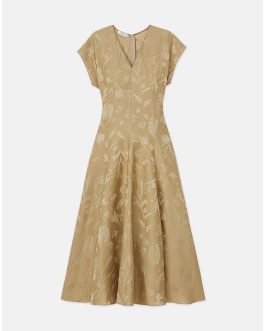 Lafayette 148 New York Natural Eco Flora Jacquard Linen-viscose Flared Dress